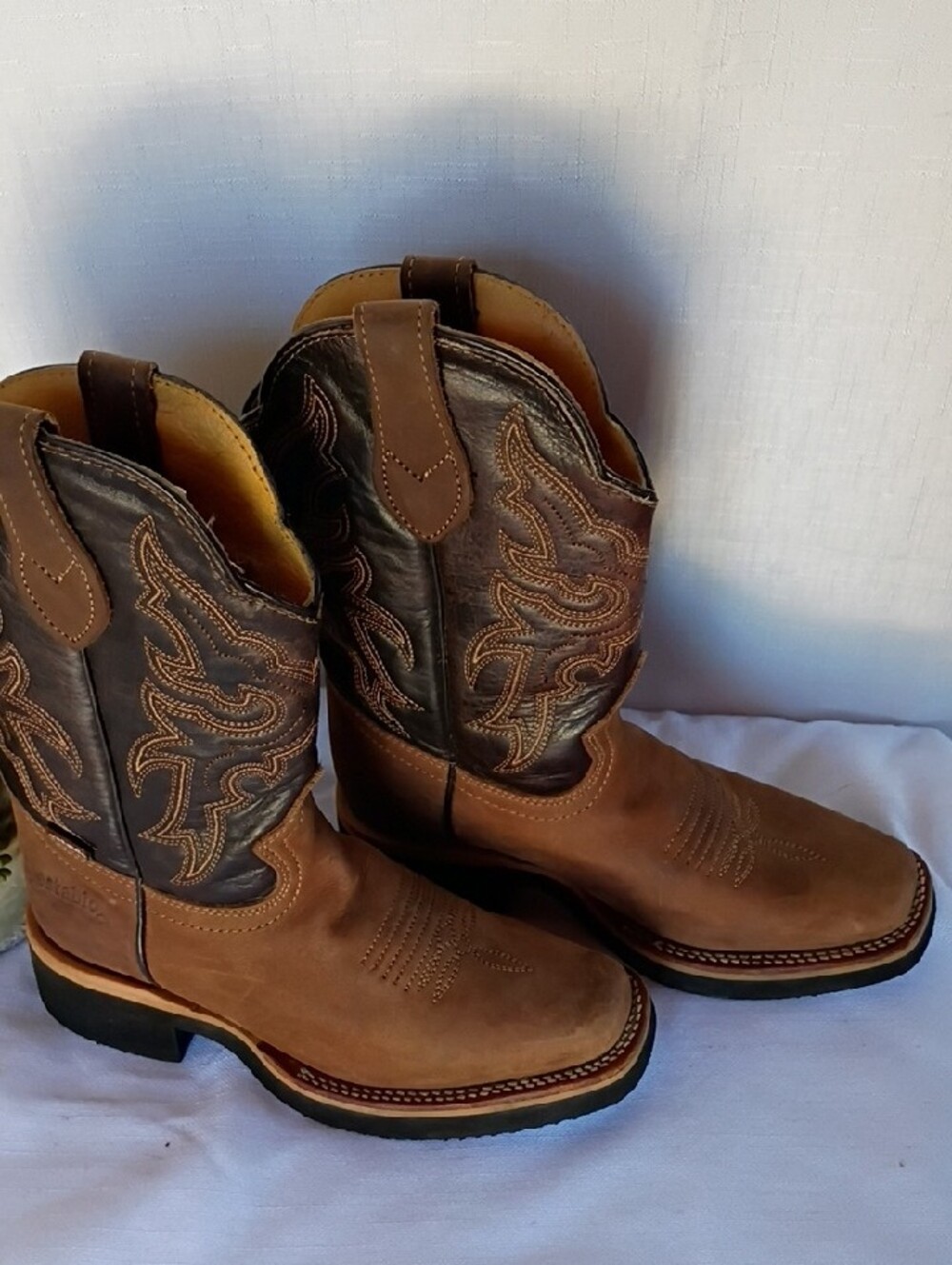 Establo Toddler Brown Leather Western Cowboy Boots Size 4 Embroidered - Picture 2 of 9